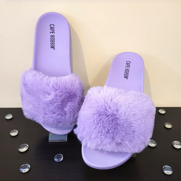 Cape Robbin Purple Bling Fur Slides - Picture 2 of 4